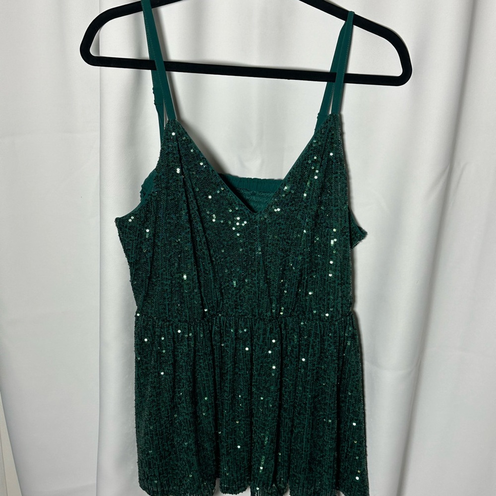 Torrid 2x Emerald Green Sequin Women's spaghetti strap babydollTop